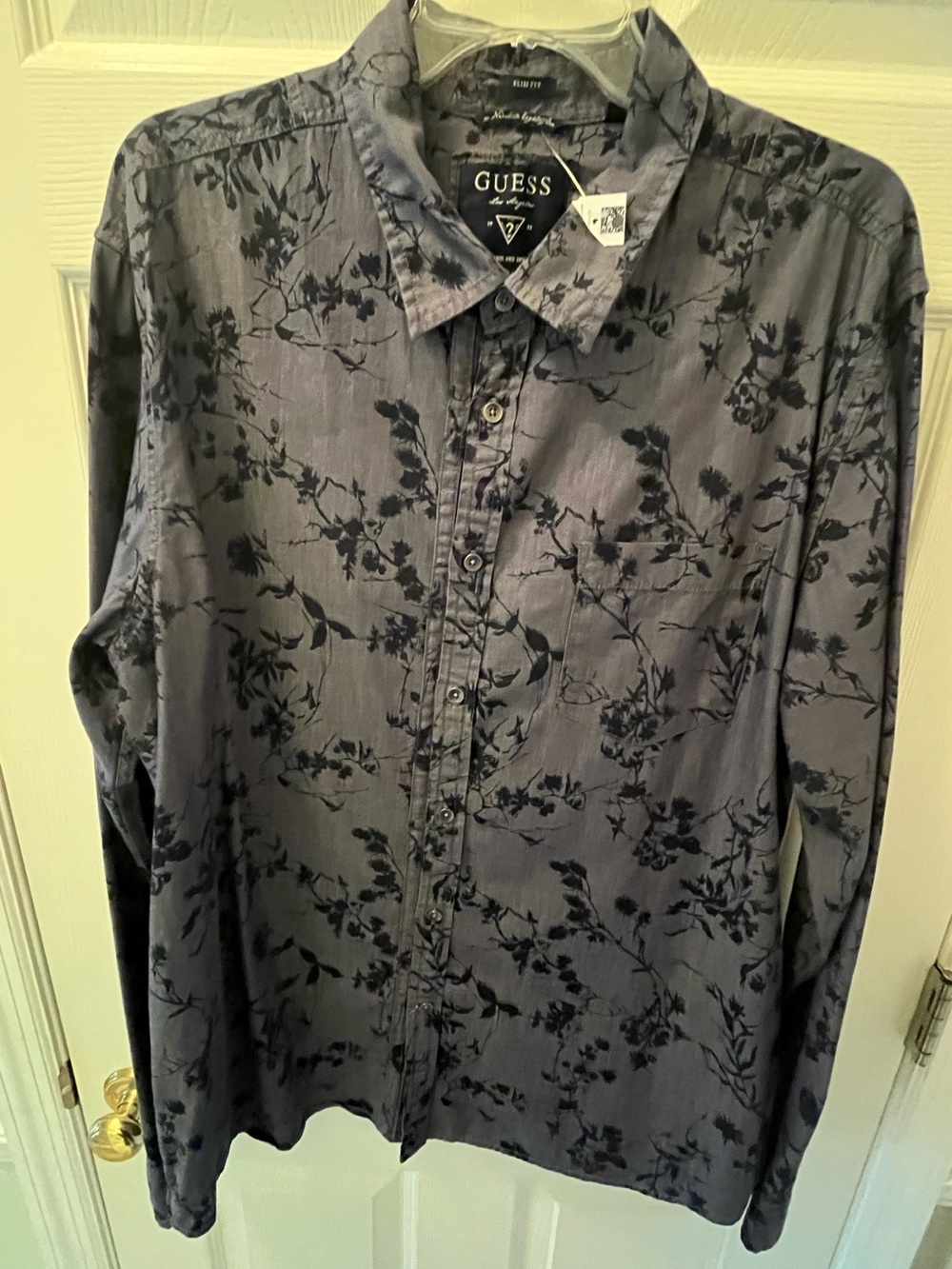 GUESS Gray Shirt with Black Botanical Print